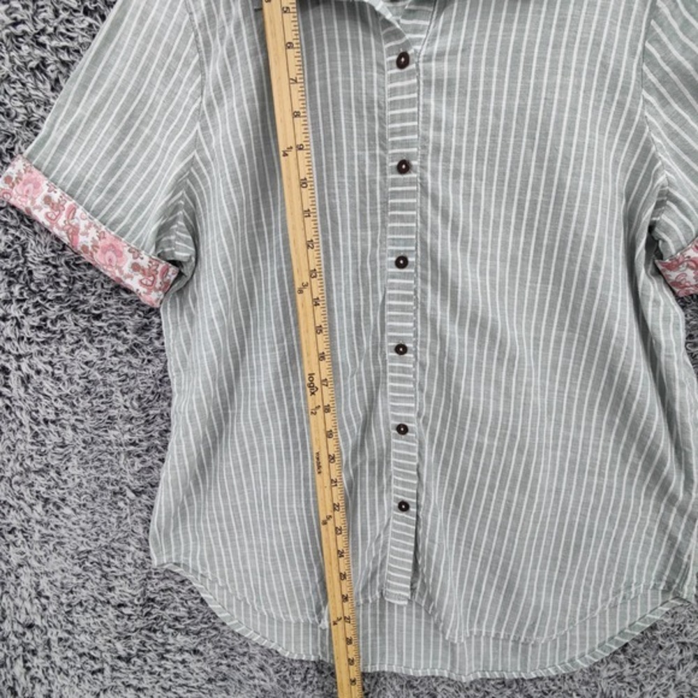 Casa Cabana Womens Earthy Cottage Coastal Button Up Shirt XL Green White Striped - Picture 2 of 16